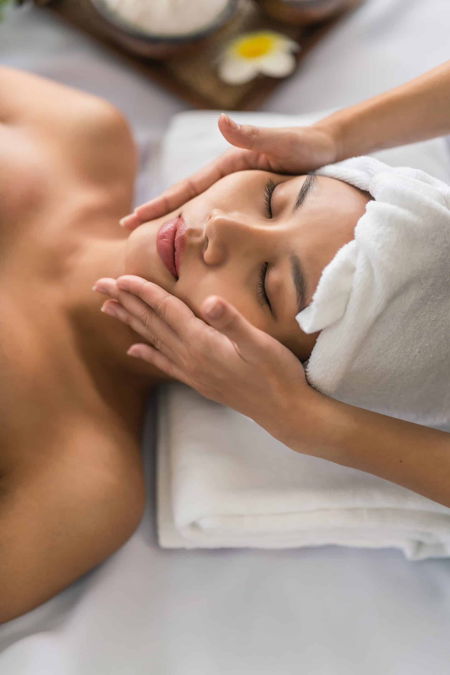 Women receiving a facial