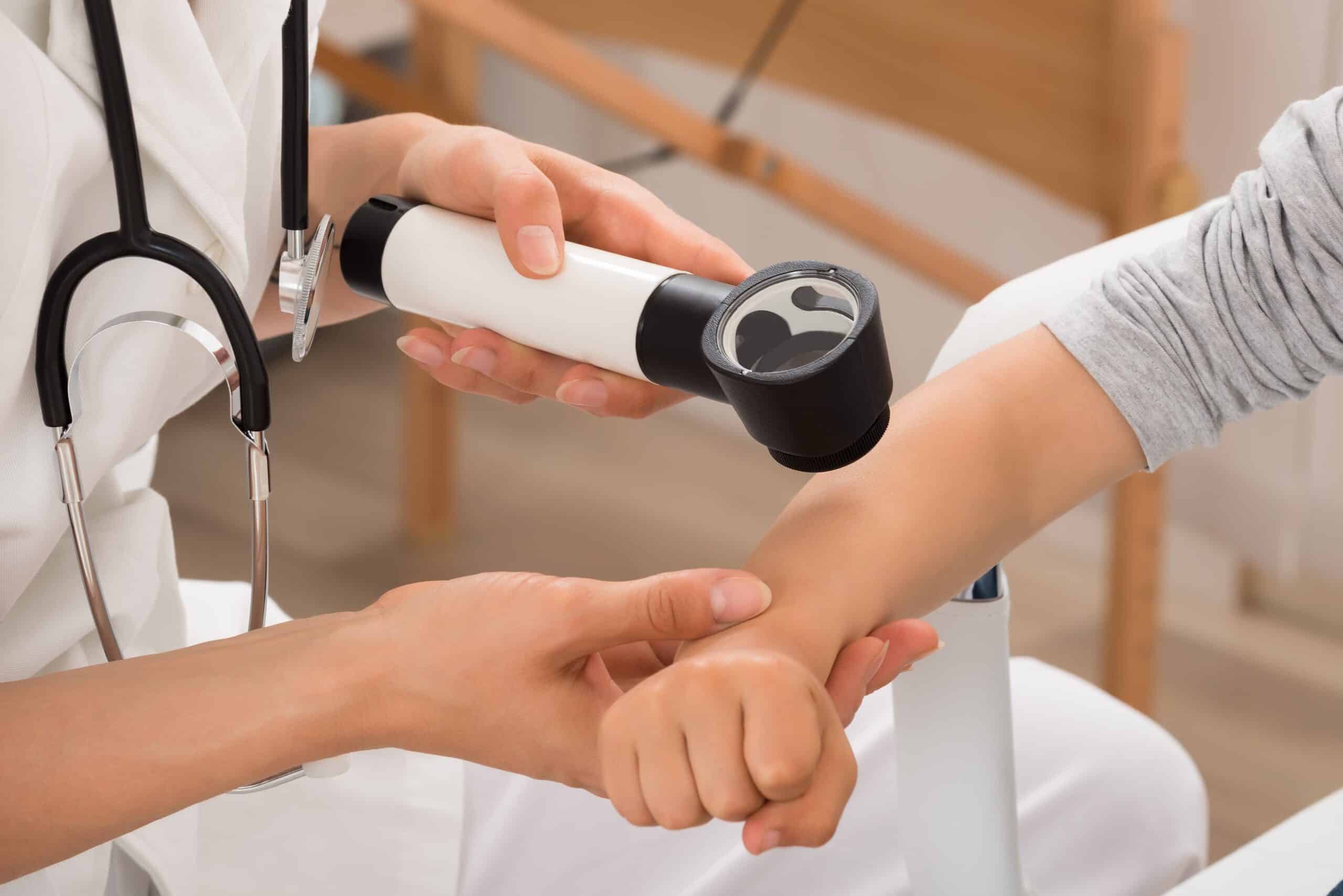 Child having their skin checked